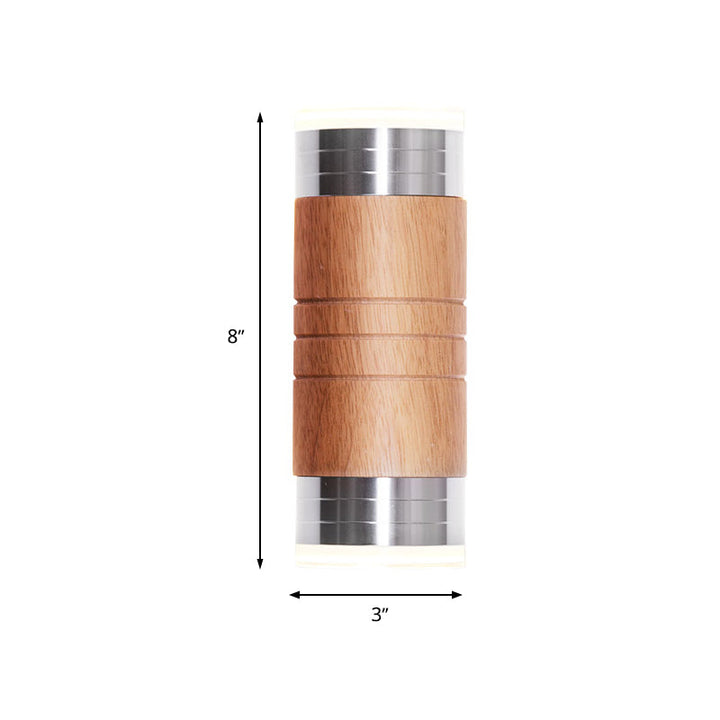 Skørter | Cylinder Wood Wall Sconce Light Asian 1 Lamp Chrome LED Wall Lighting for Living Room