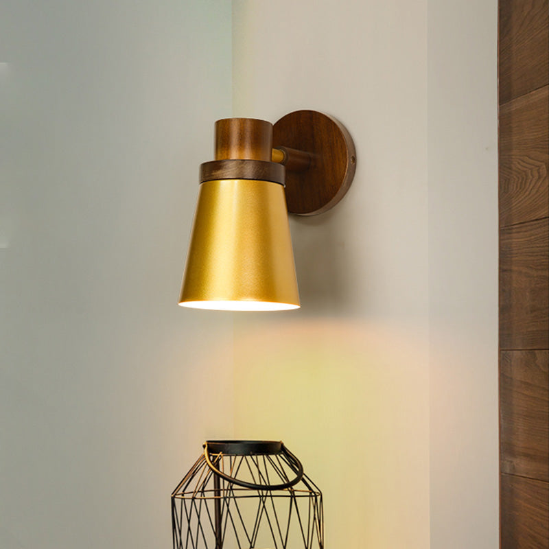 Skørter | Minimalistic Cone Wooden Wall Lamp 1 Main Lighting Fixture in Gold for Living Room