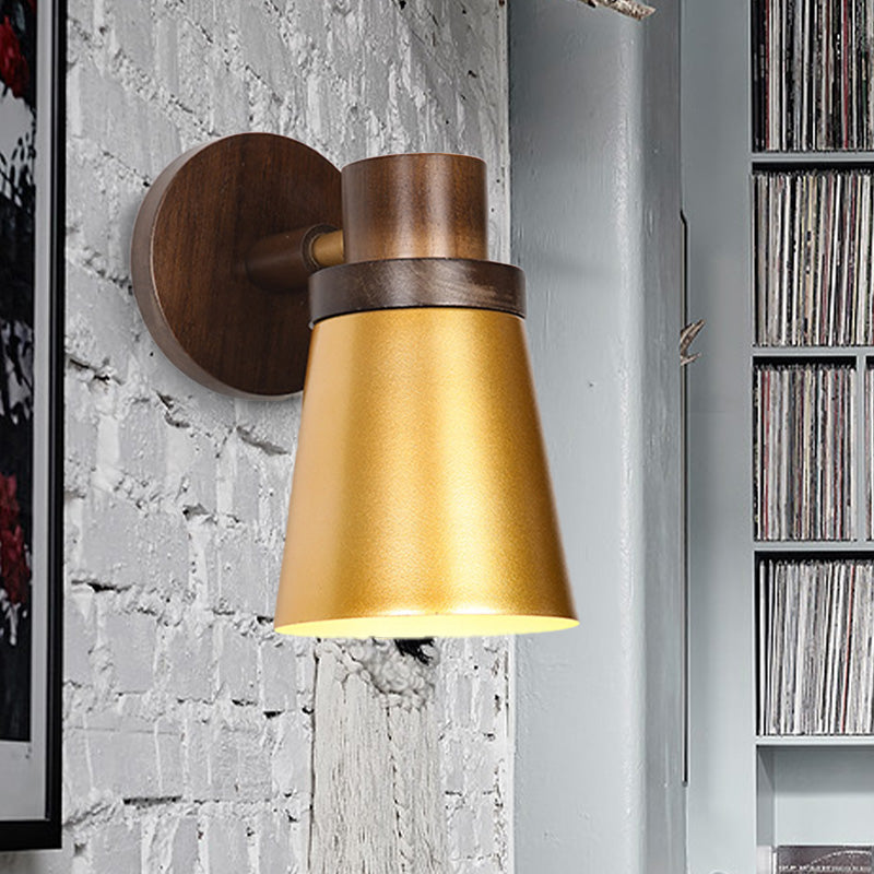 Skørter | Minimalistic Cone Wooden Wall Lamp 1 Main Lighting Fixture in Gold for Living Room