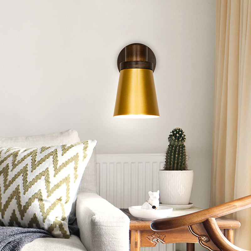 Skørter | Minimalistic Cone Wooden Wall Lamp 1 Main Lighting Fixture in Gold for Living Room