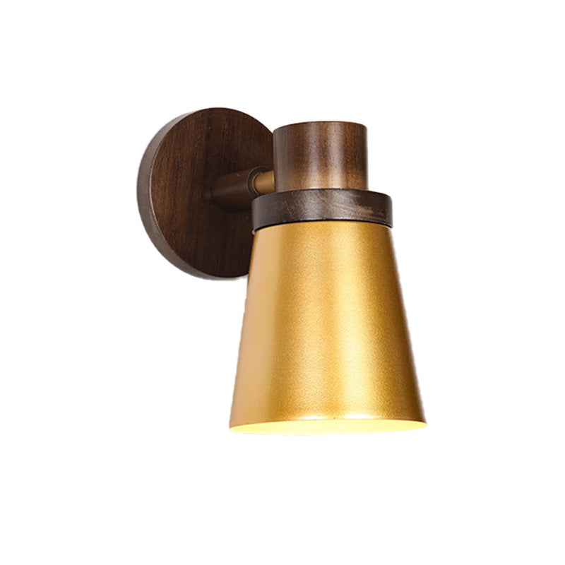 Skørter | Minimalistic Cone Wooden Wall Lamp 1 Main Lighting Fixture in Gold for Living Room