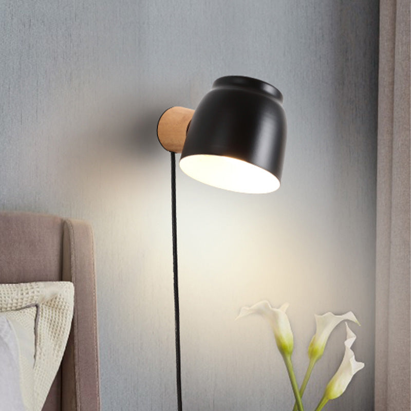 Skørter | Asian Dome Wall Light Wood 1 Head Bed Wall Lighting Unit in Black