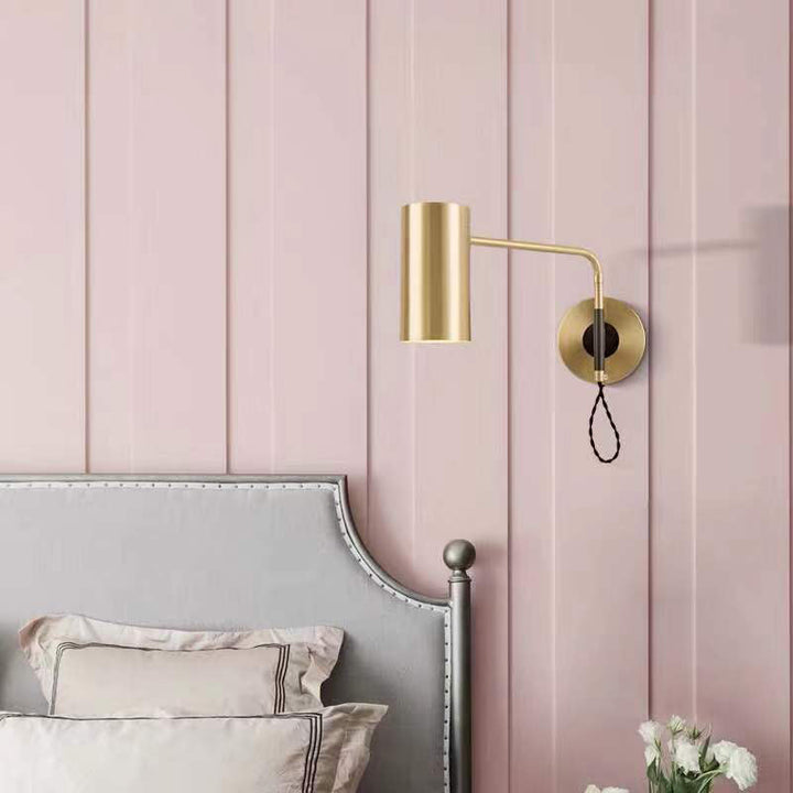 Skørter | Contemporary 1-Light Wall Lighting Black/Brass Cylinder Wall Lamp with Metal Shade for Bedroom