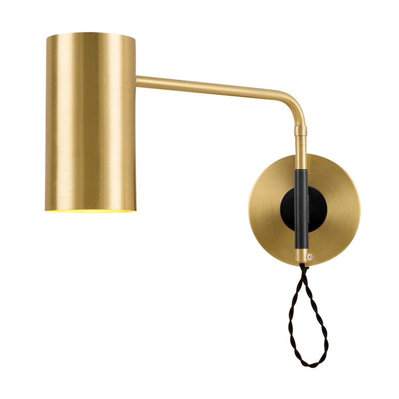 Skørter | Contemporary 1-Light Wall Lighting Black/Brass Cylinder Wall Lamp with Metal Shade for Bedroom