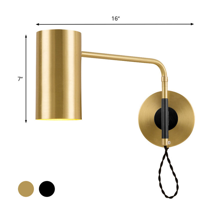 Skørter | Contemporary 1-Light Wall Lighting Black/Brass Cylinder Wall Lamp with Metal Shade for Bedroom