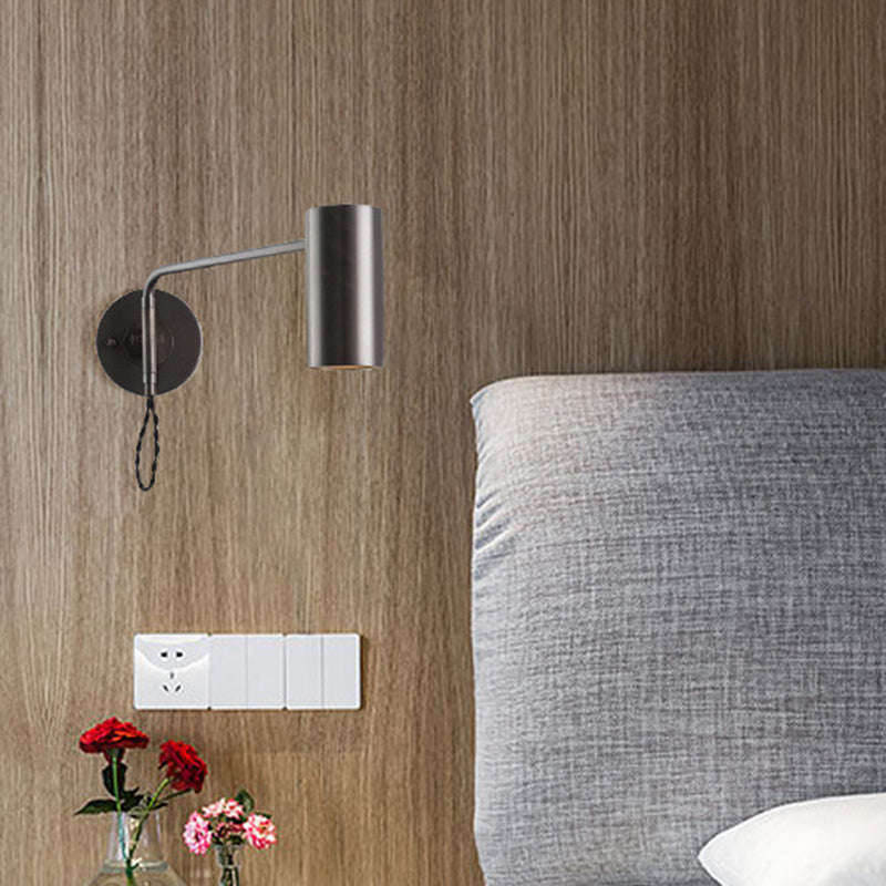 Skørter | Contemporary 1-Light Wall Lighting Black/Brass Cylinder Wall Lamp with Metal Shade for Bedroom