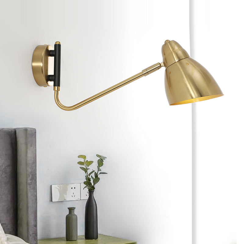 Lisslune | 1 Bulb Bedroom Wall Light Contemporary Gold Wall Mounted Lighting with Dome Metal Shade