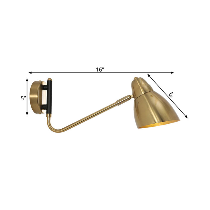 Lisslune | 1 Bulb Bedroom Wall Light Contemporary Gold Wall Mounted Lighting with Dome Metal Shade