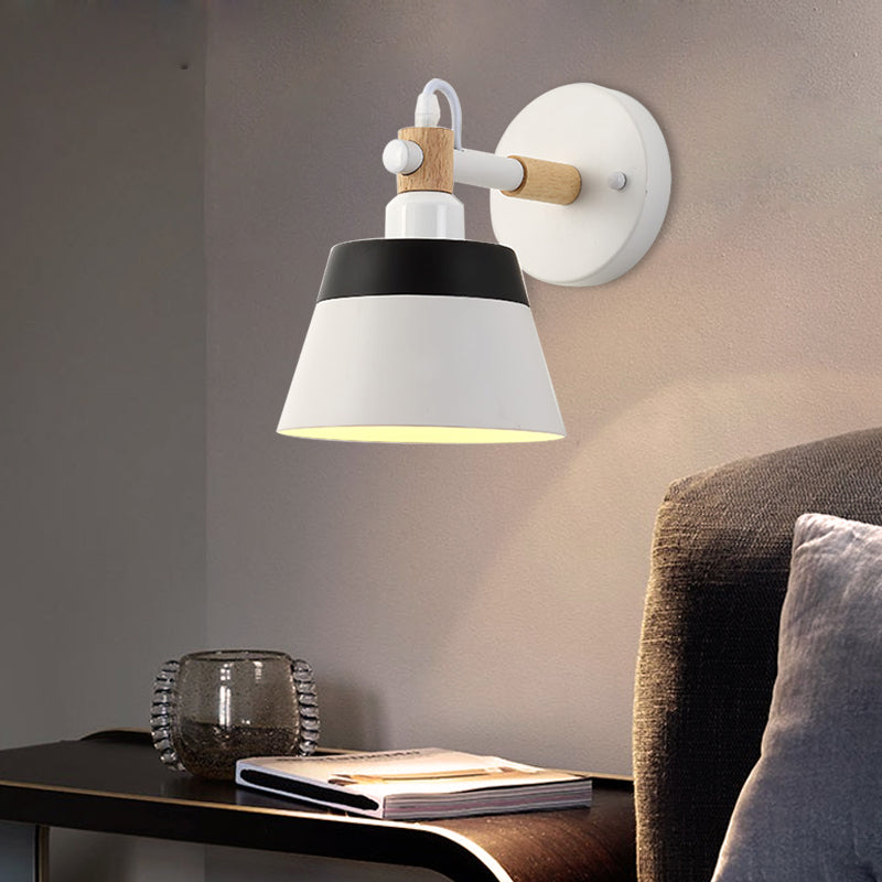 Skørter | Asian Drum Wall Lamp Wood 1 Bulb Bedroom LED Wall Mount Light in White/Pink