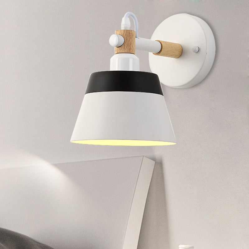 Skørter | Asian Drum Wall Lamp Wood 1 Bulb Bedroom LED Wall Mount Light in White/Pink