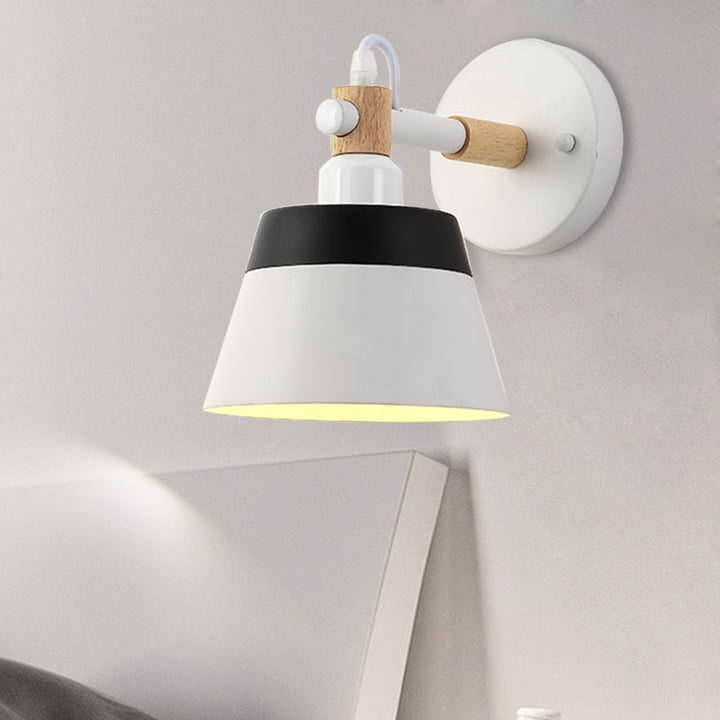 Skørter | Asian Drum Wall Lamp Wood 1 Bulb Bedroom LED Wall Mount Light in White/Pink