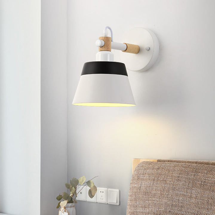 Skørter | Asian Drum Wall Lamp Wood 1 Bulb Bedroom LED Wall Mount Light in White/Pink