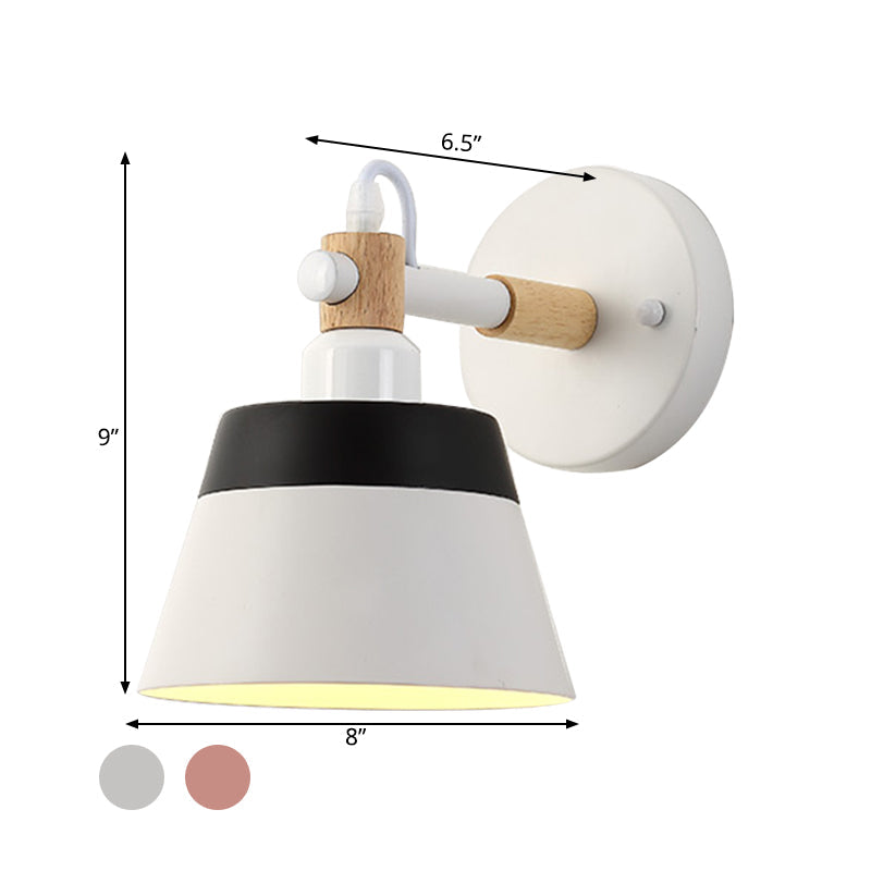 Skørter | Asian Drum Wall Lamp Wood 1 Bulb Bedroom LED Wall Mount Light in White/Pink