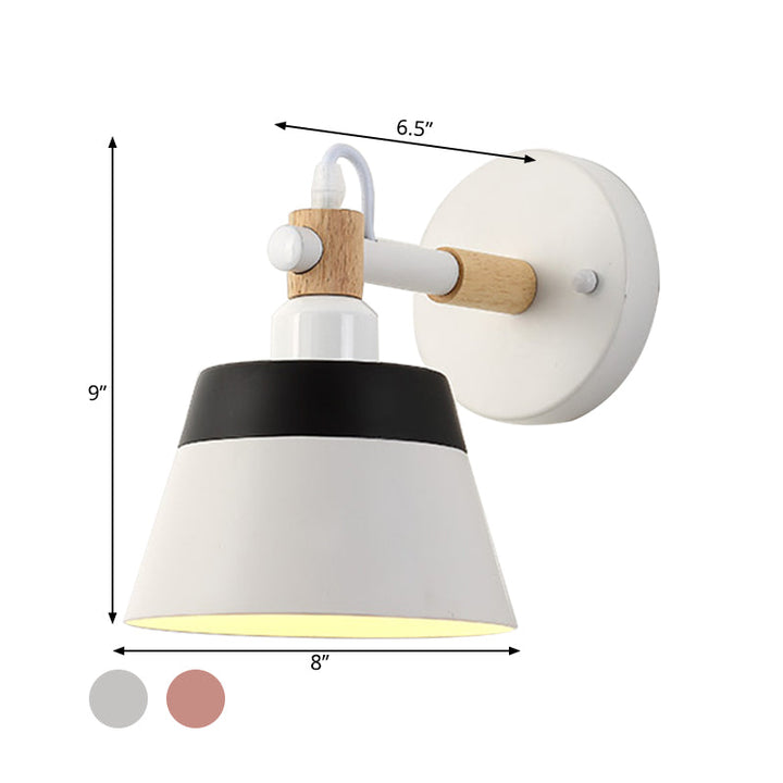 Skørter | Asian Drum Wall Lamp Wood 1 Bulb Bedroom LED Wall Mount Light in White/Pink