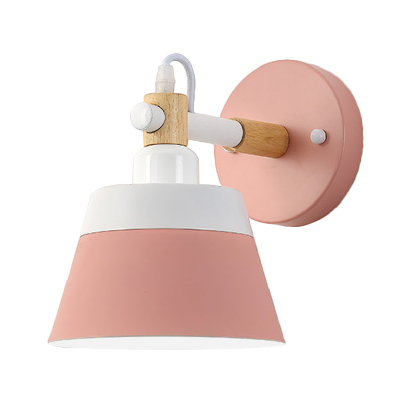 Skørter | Asian Drum Wall Lamp Wood 1 Bulb Bedroom LED Wall Mount Light in White/Pink