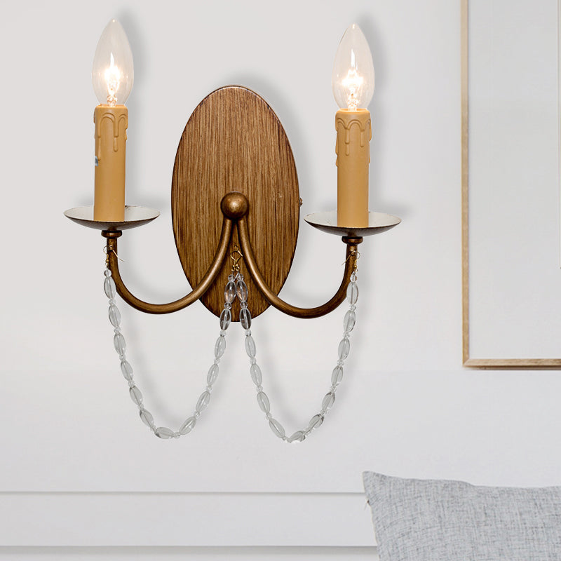 Skørter | Metal Wooden Wall Lamp Candle Holder 2-Light Vintage Wall Mounted Lighting for Bedroom