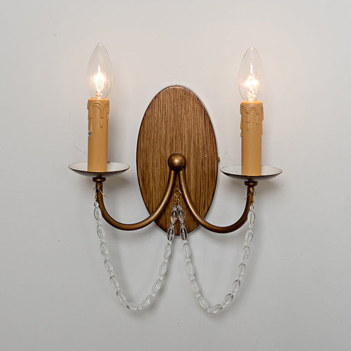 Skørter | Metal Wooden Wall Lamp Candle Holder 2-Light Vintage Wall Mounted Lighting for Bedroom