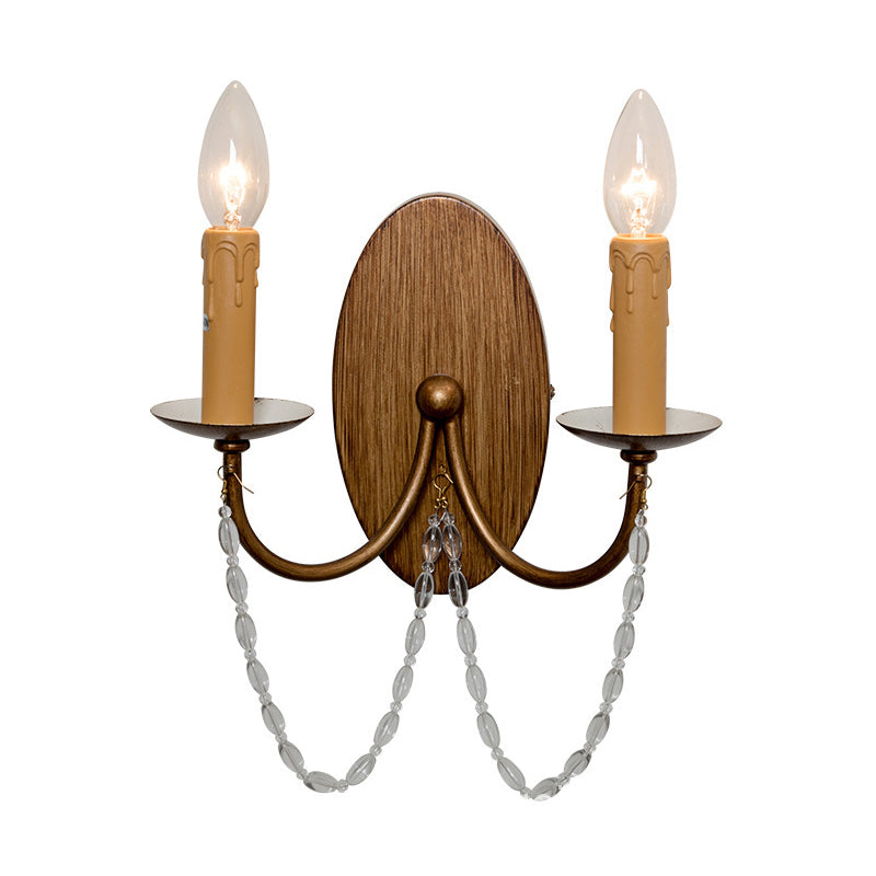 Skørter | Metal Wooden Wall Lamp Candle Holder 2-Light Vintage Wall Mounted Lighting for Bedroom