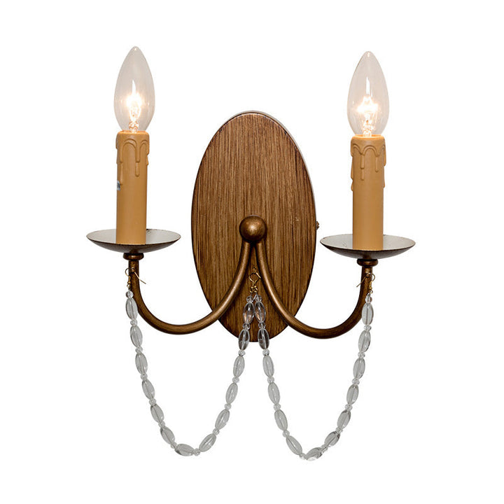 Skørter | Metal Wooden Wall Lamp Candle Holder 2-Light Vintage Wall Mounted Lighting for Bedroom