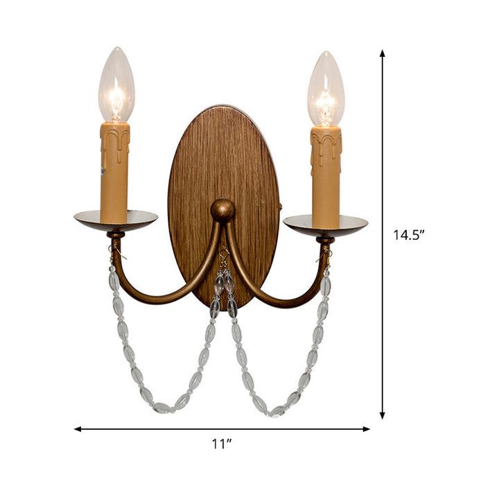 Skørter | Metal Wooden Wall Lamp Candle Holder 2-Light Vintage Wall Mounted Lighting for Bedroom