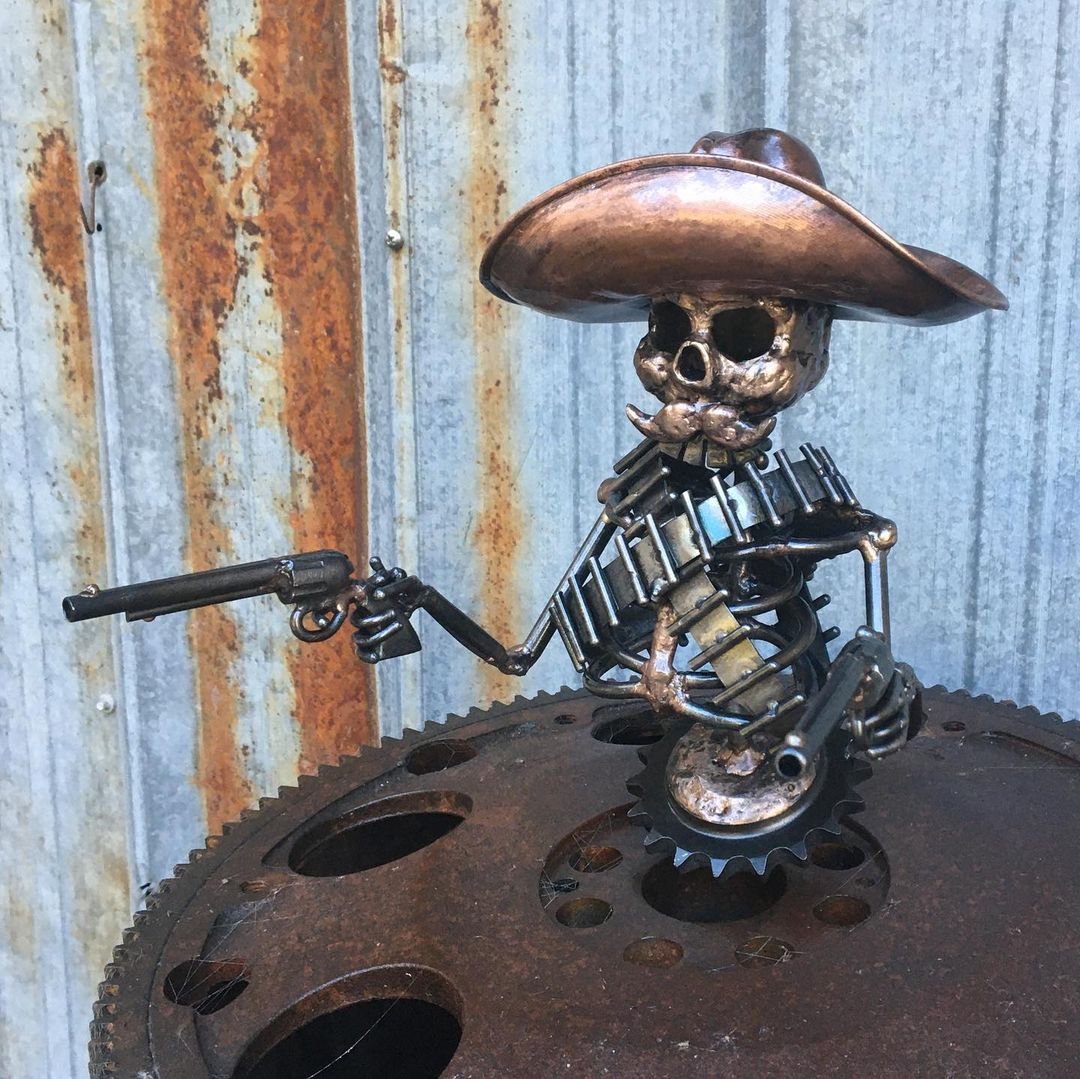 Lisslune | Handmade Cast Cowboy Skull Gunslinger Hood Ornament Sculpture