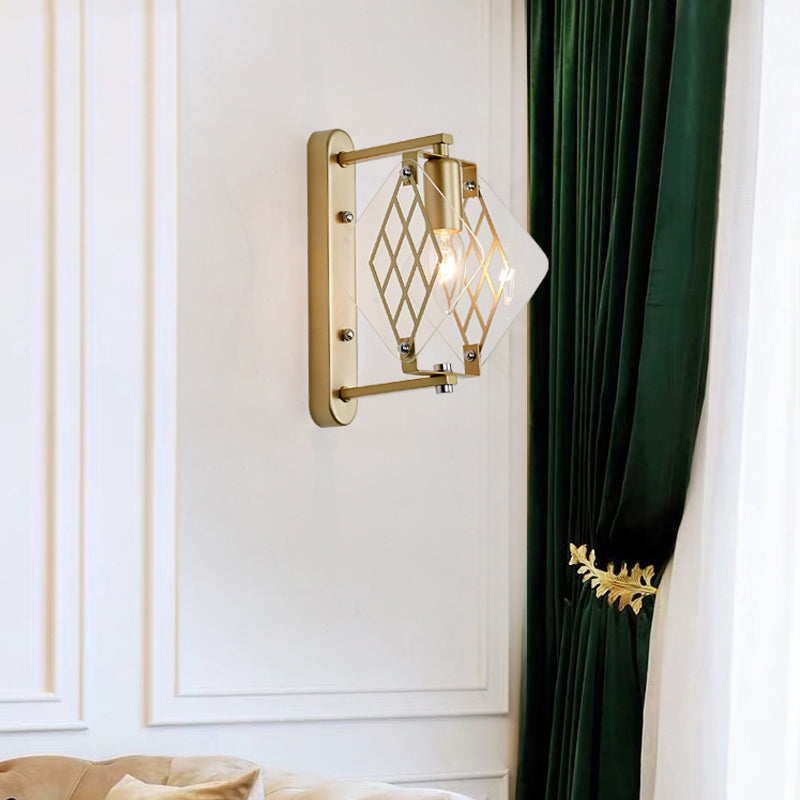 Skørter | Candle Holder Light Traditional Metal 1 Bulb Brass Wall Mounted Lamp with Prismatic Clear Glass Design