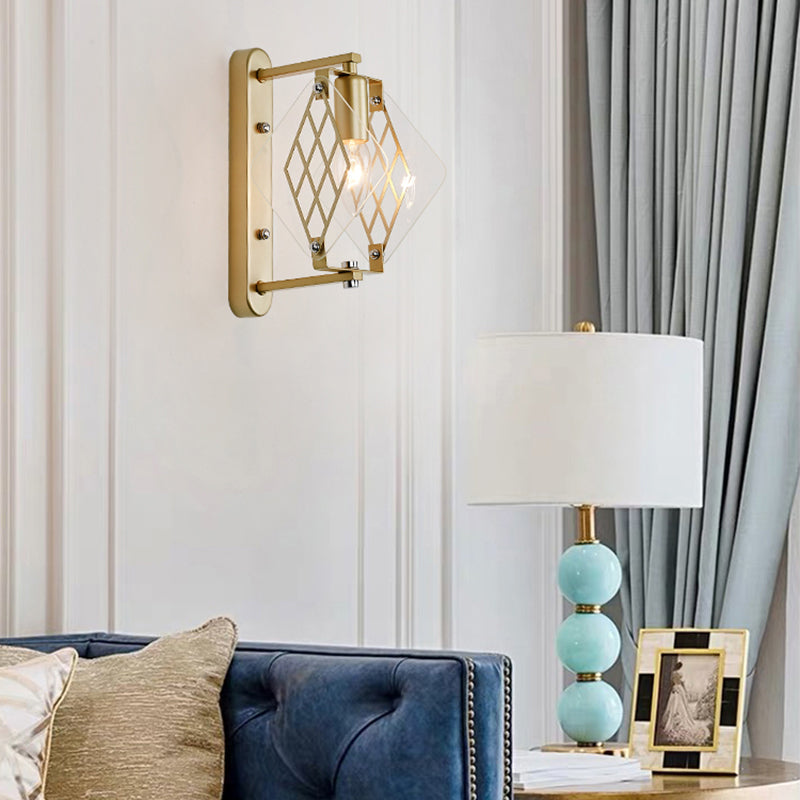 Skørter | Candle Holder Light Traditional Metal 1 Bulb Brass Wall Mounted Lamp with Prismatic Clear Glass Design