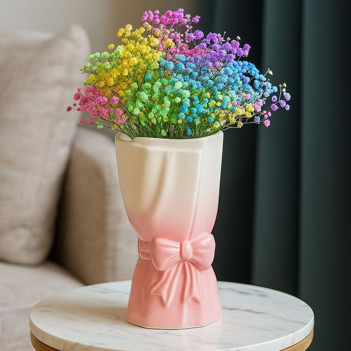 Lisslune | Ribbon Bow Ceramic Tabletop Flower Vase