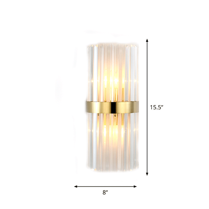 Skørter | Cylinder/Curved Wall Lamp Postmodern Prism/Ribbed Crystal 2-Light Living Room Ceiling Mount Wall Lamp in Gold