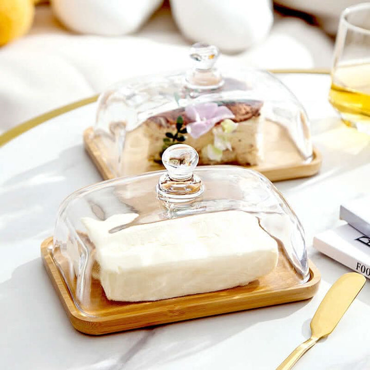 Lisslune | Wooden Butter Dish with Glass Lid – Elegant Tableware