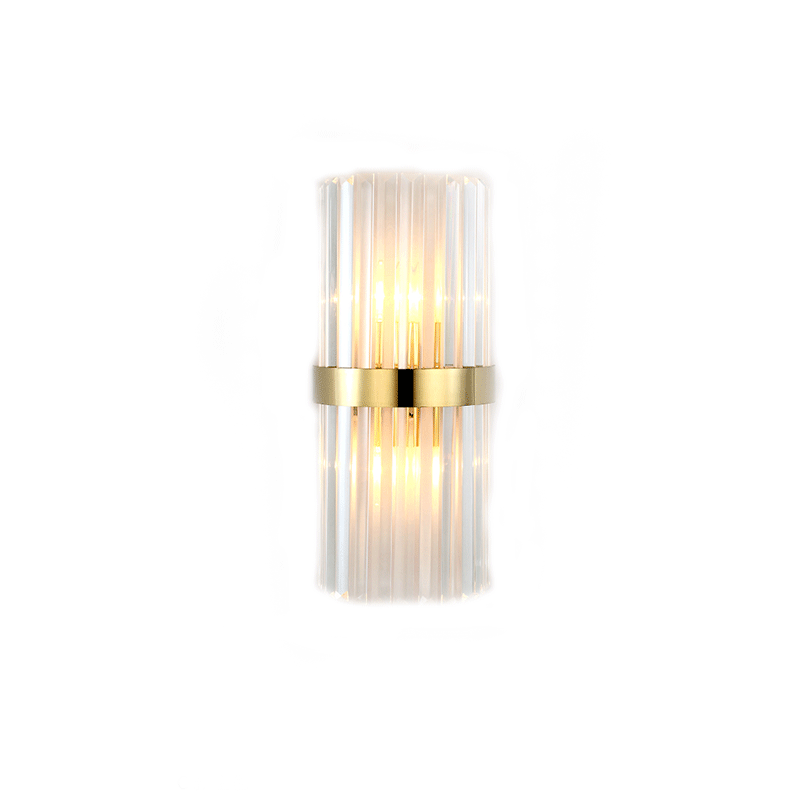 Skørter | Cylinder/Curved Wall Lamp Postmodern Prism/Ribbed Crystal 2-Light Living Room Ceiling Mount Wall Lamp in Gold