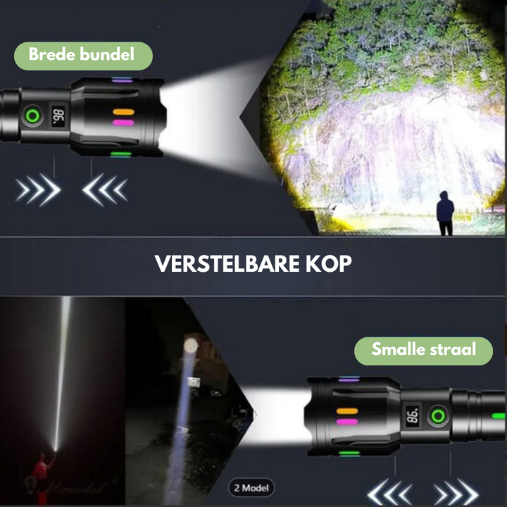 Lisslune | LED Flashlight With Power Display – Rechargeable High-Performance Flashlight With Glass Breaker & USB-C