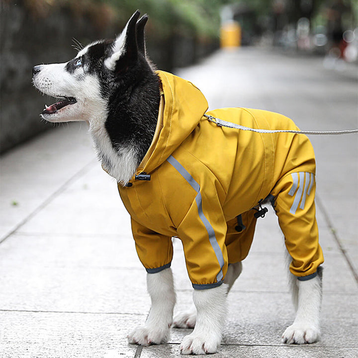Lisslune | Stylish waterproof adjustable reflective stripe dog rain jacket with hood
