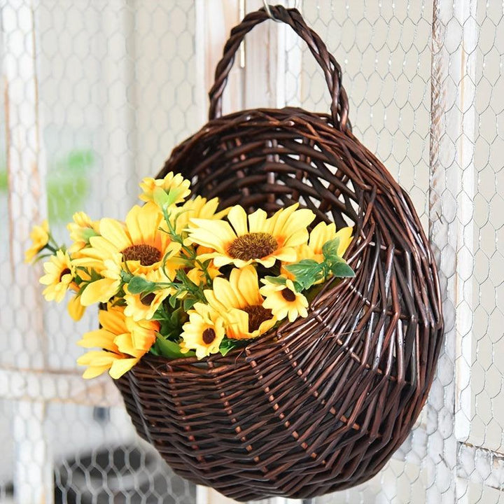 Lisslune | Rustic blue rattan flower wall basket for real or artificial flowers