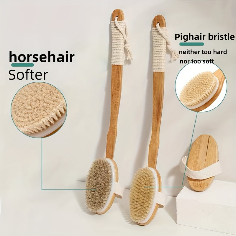 Lisslune | Back Boar Bristles Cleaning Sponge for the Shower - Long Wooden Handle Bath Sponge Brush, Soft Natural Bristles for Back Cleaning