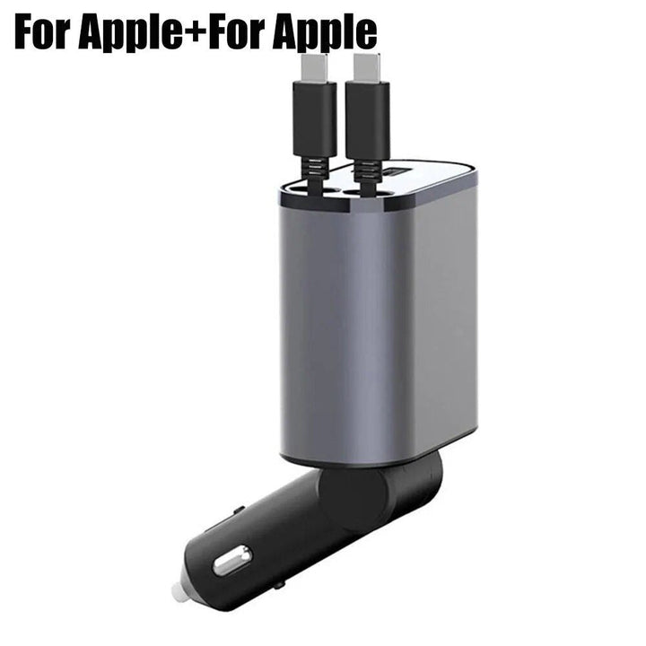 Lisslune | High-Speed 4-in-1 Retractable Car Charger with Dual USB, Type-C & Lightning Cables