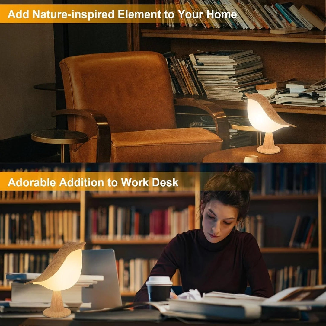 Lisslune | Touch-Control Wooden Bird Night Light - Rechargeable LED Bedside Lamp