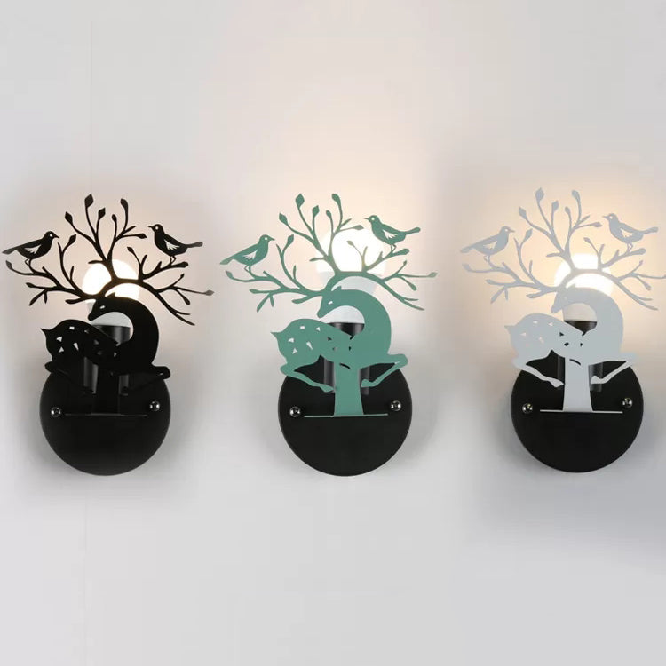 Skørter | Children's deer wall lamp with bird Metal 1 Light Wall Sconce for Restaurant Café