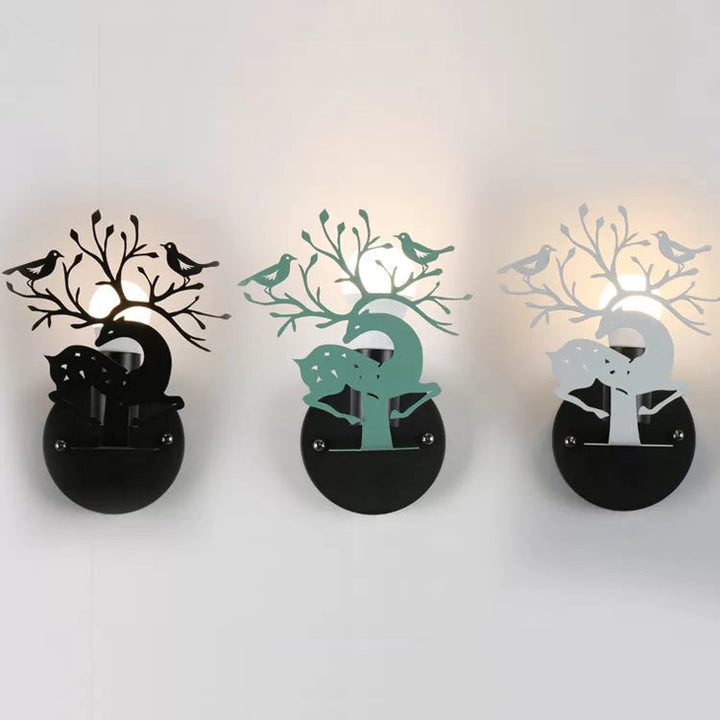 Skørter | Children's deer wall lamp with bird Metal 1 Light Wall Sconce for Restaurant Café
