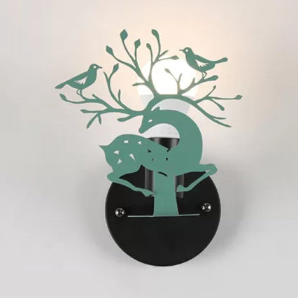 Skørter | Children's deer wall lamp with bird Metal 1 Light Wall Sconce for Restaurant Café