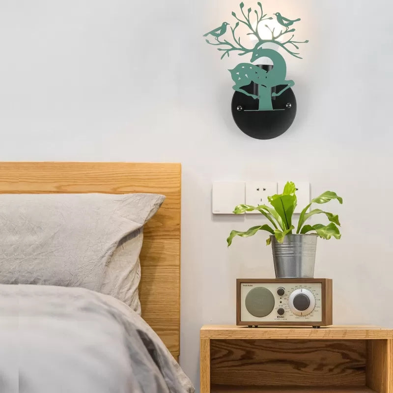 Skørter | Children's deer wall lamp with bird Metal 1 Light Wall Sconce for Restaurant Café