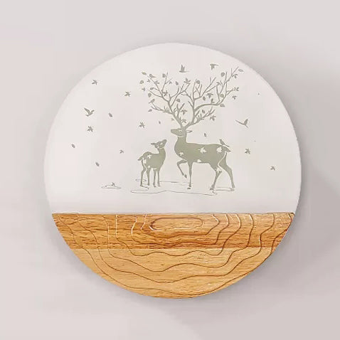 Skørter | Round LED Wall Lamp with Animal Creative Wooden Wall Light in Beige for Kindergarten