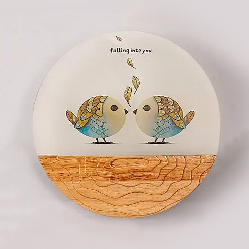 Skørter | Round LED Wall Lamp with Animal Creative Wooden Wall Light in Beige for Kindergarten