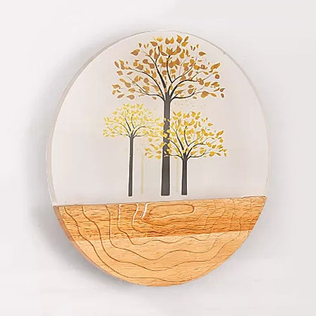 Skørter | Circle Living Room Wall Light with Natural Visible Wood Rustic Wall Lamp in Beige