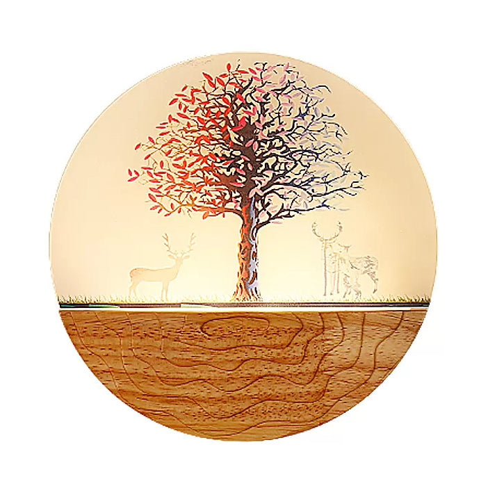 Skørter | Circle Living Room Wall Light with Natural Visible Wood Rustic Wall Lamp in Beige