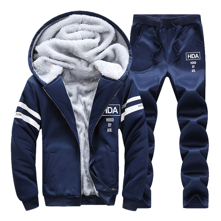 Men's Fleece Tracksuit with Hood and Elastic Waistband Lisslune