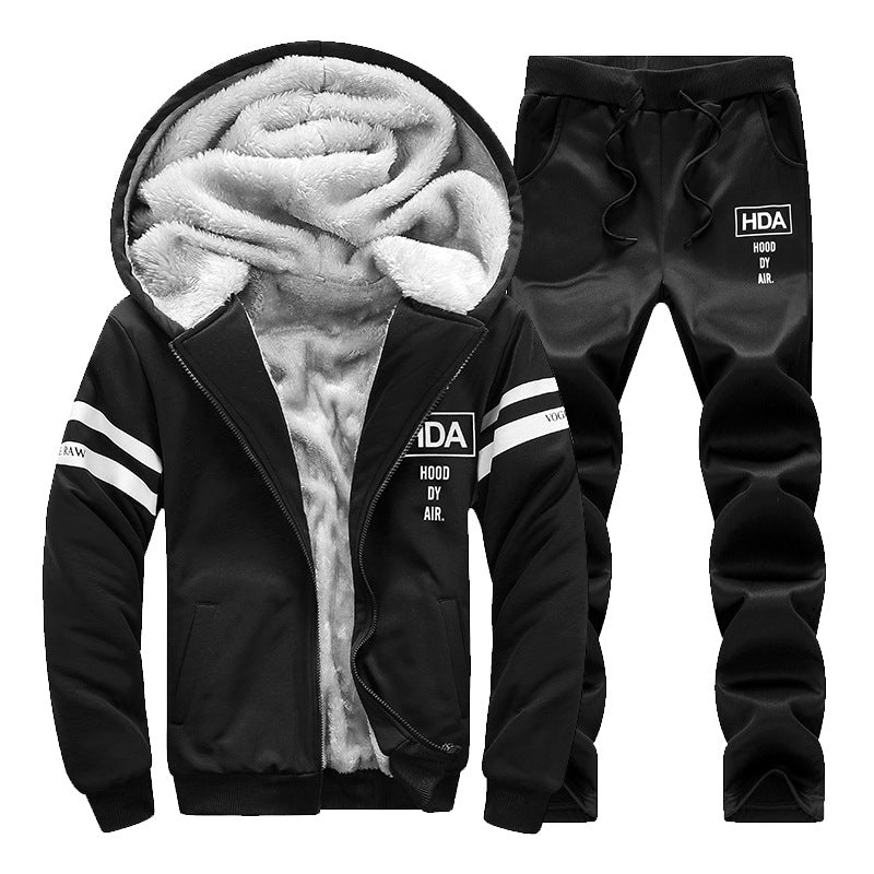 Men's Fleece Tracksuit with Hood and Elastic Waistband Lisslune
