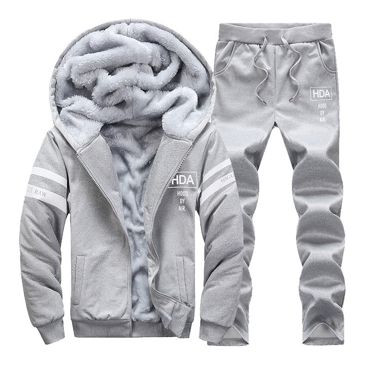 Men's Fleece Tracksuit with Hood and Elastic Waistband Lisslune