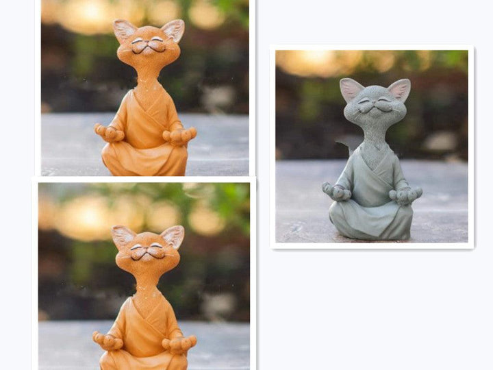 Lisslune | Playful Black Buddha Cat Figure Meditation Yoga Collectible Happy Cat Decor Home Garden Decoration Garden Ornament