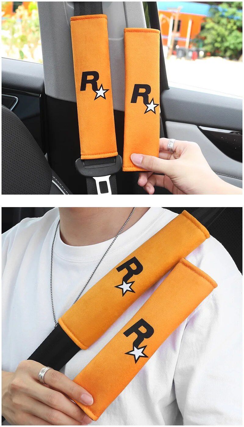 Lisslune | 2pcs yellow car seat belt protectors with GTA Auto 5 design
